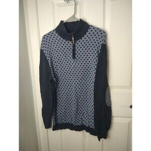 TASSO ELBA SWEATER Men's L Blue Geo Elbow Patches 1/4 Zip Mock Neck Grandpacore